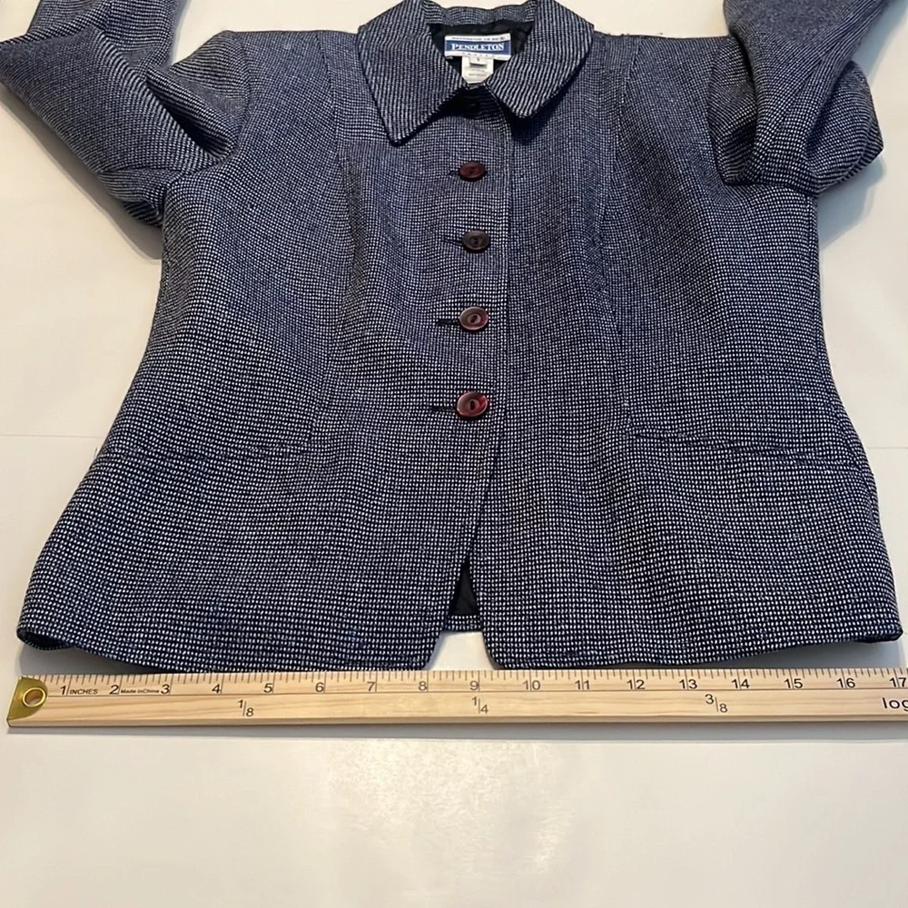 Pendleton Petite Vintage Classic Wool Blend Blue Tweed Blazer Size 6P